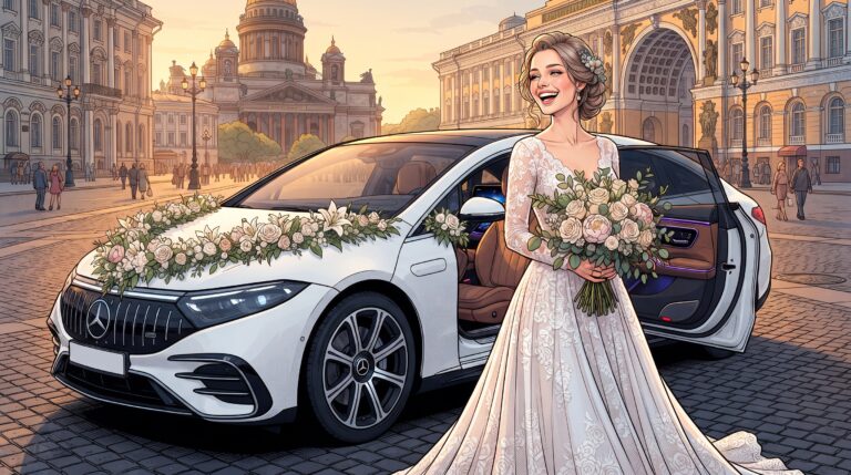 Аренда электромобиля на свадьбу в 2026 году: Tesla, Mercedes EQS и цены от 8000 рублей