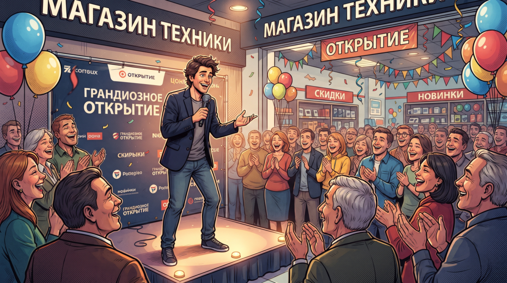 Стендапер на открытие магазина: как превратить церемонию в событие, которое запомнят