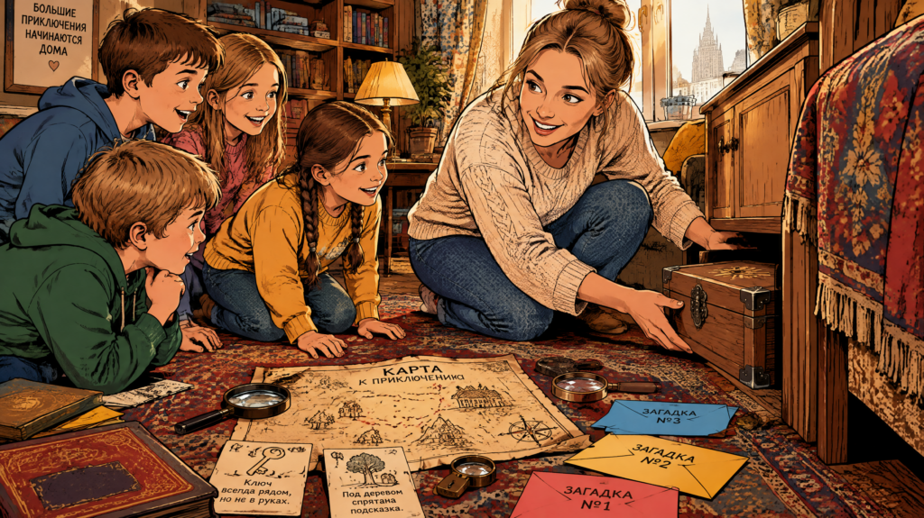 Домашний квест для детей 6–10 лет: готовый сценарий с загадками и тайниками